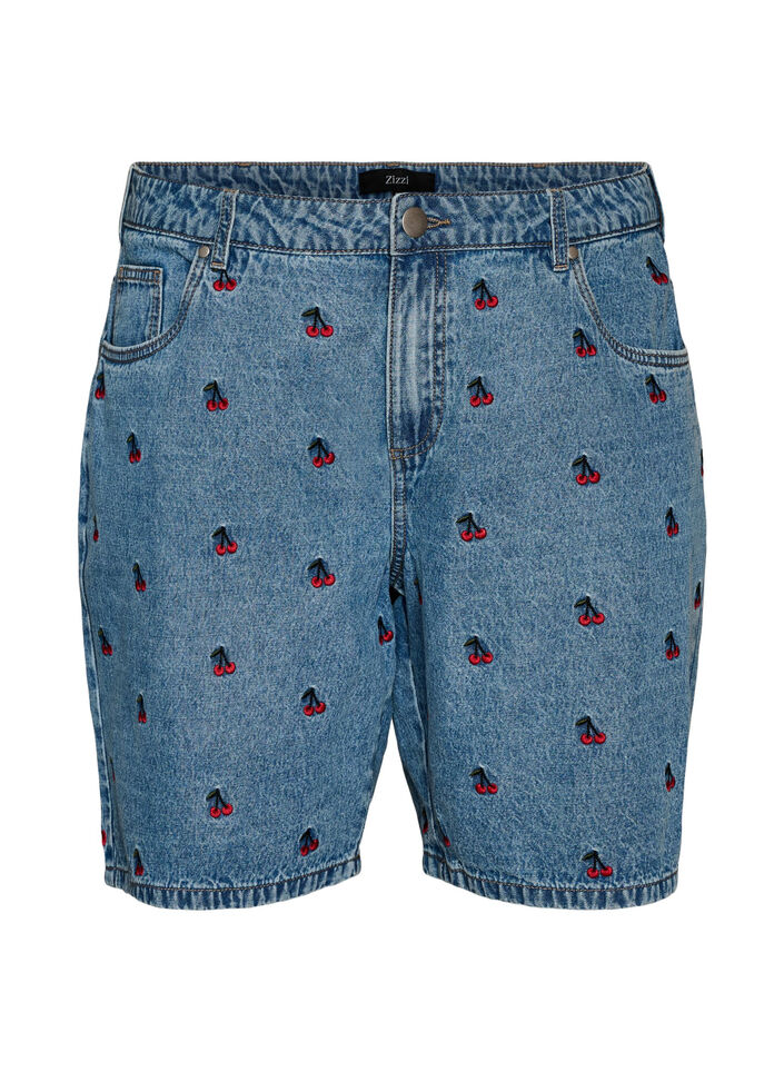 Broderade jeansshorts, Bl&aring;, Packshot image number 0