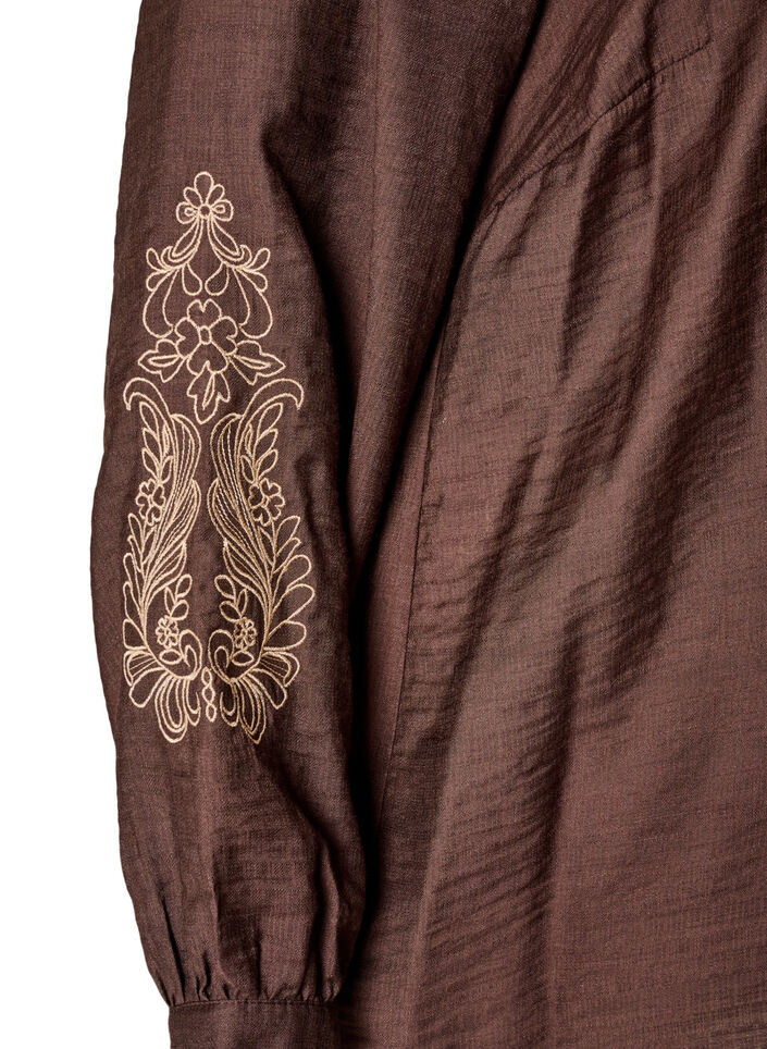 Skjorta i viskos med broderade &auml;rmar, Brun, Packshot image number 3