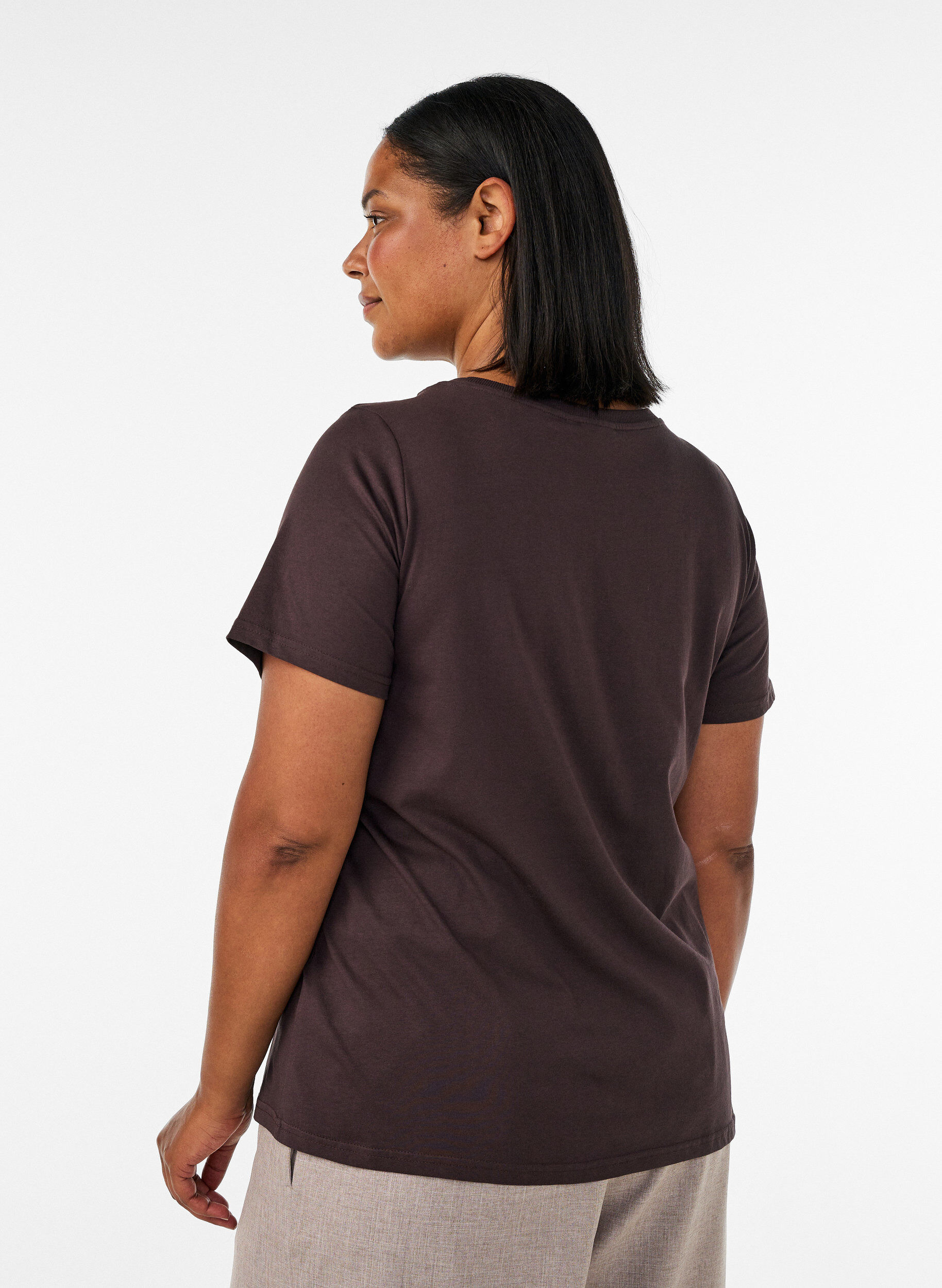 ZizziT-shirt i bomull med tryck framtill, Brun, Model image number 2