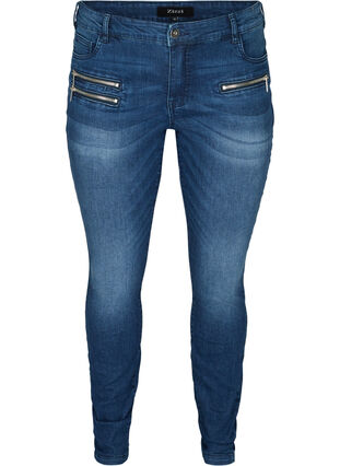 Sanna jeans med blixtlåsdetaljer, Blue denim, Packshot image number 0