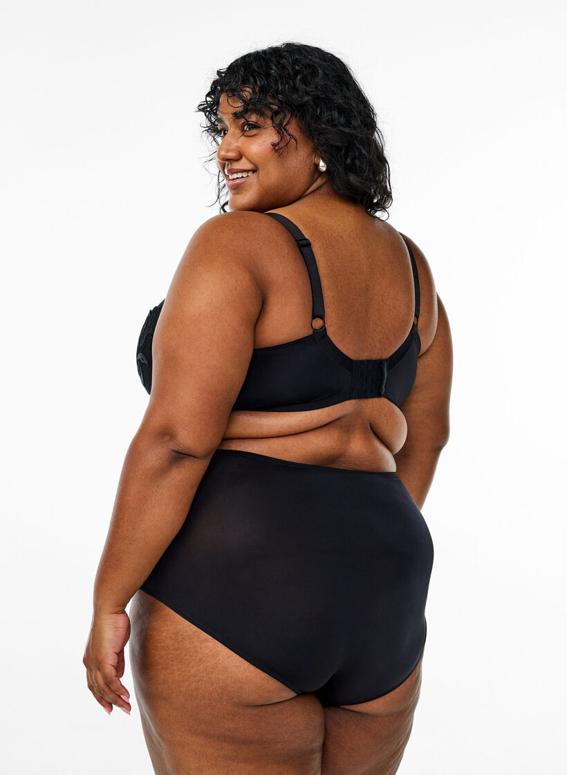 Vadderad BH med broderade blommor, Svart, Model image number 1