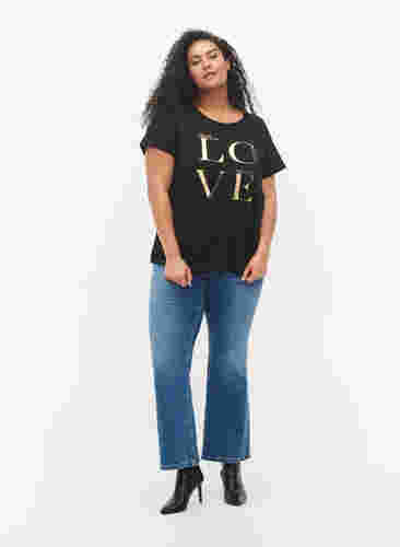 Kortärmad t-shirt i bomull med tryck , Black Love, Model image number 3