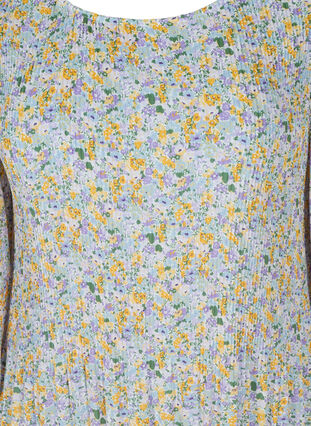 Plisserad tunika med blommigt tryck och 3/4 ärmar, Purple Yellow AOP, Packshot image number 2