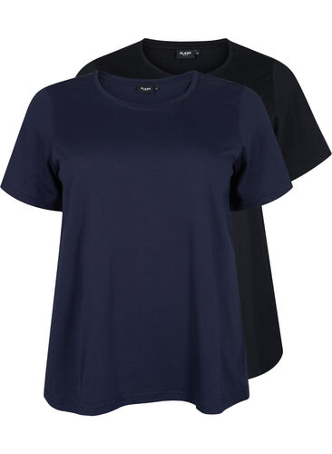 FLASH - 2-pack t-shirtar med rund hals, Navy Blazer/Black, Packshot image number 0
