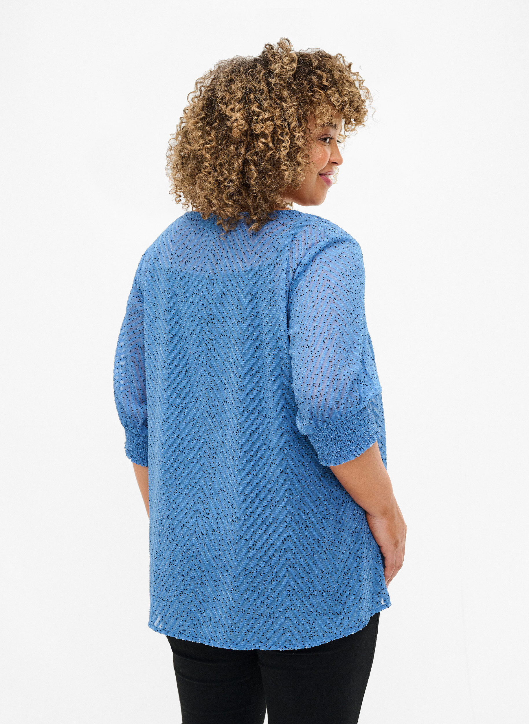 Zizzi Prickig blus med halvl&aring;nga &auml;rmar, Riverside Dot, Model image number 1