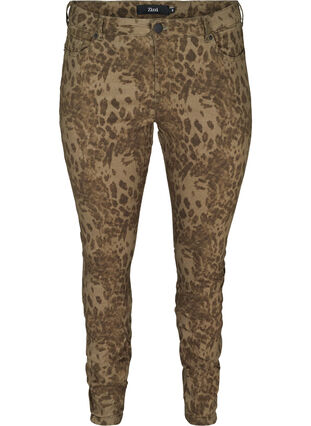 Mönstrade Amy Jeans, Green Leopard, Packshot image number 0