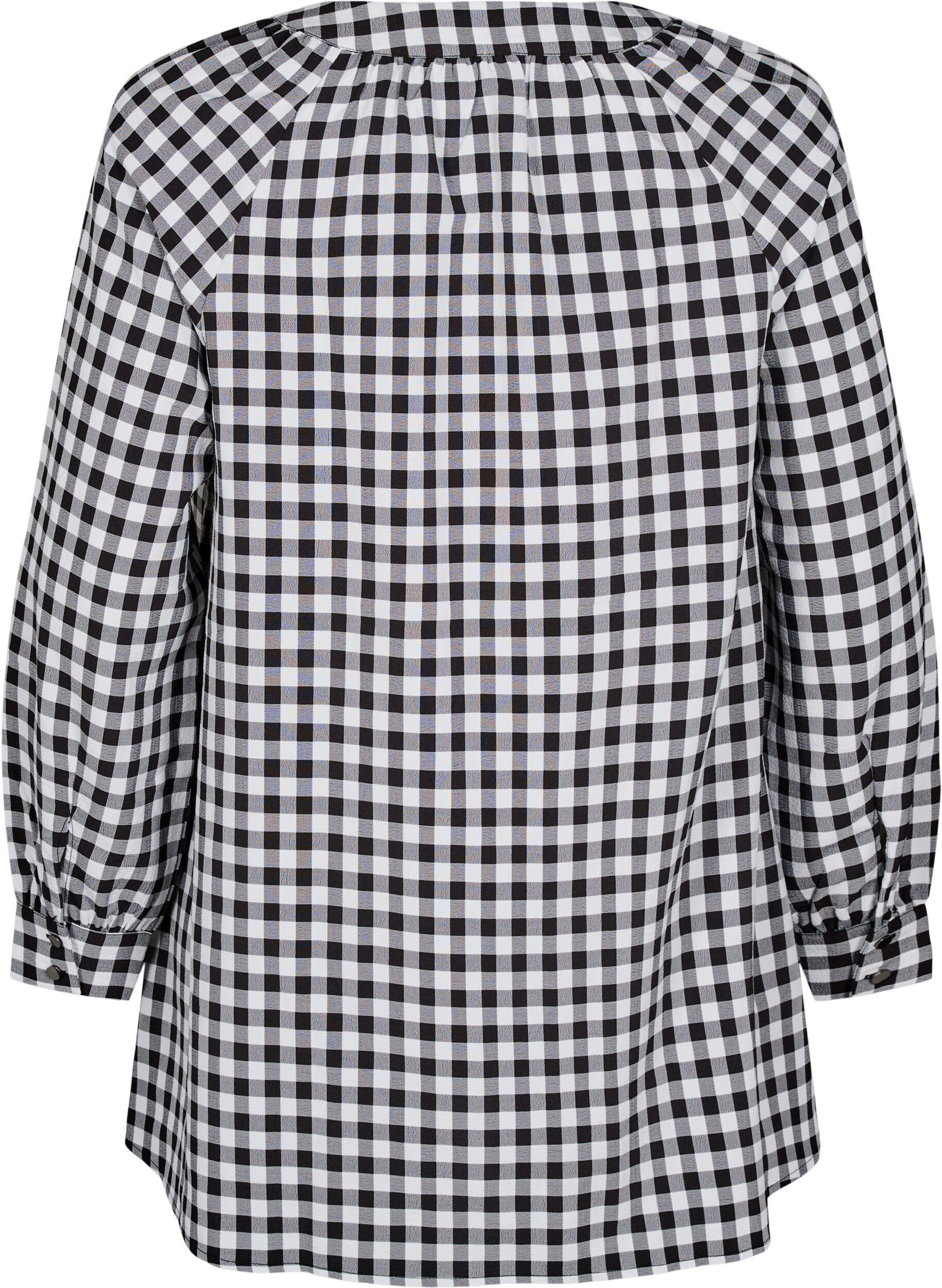 Zizzi Rutig tunika med V-ringning, Black/W. Gingham, Packshot image number 1