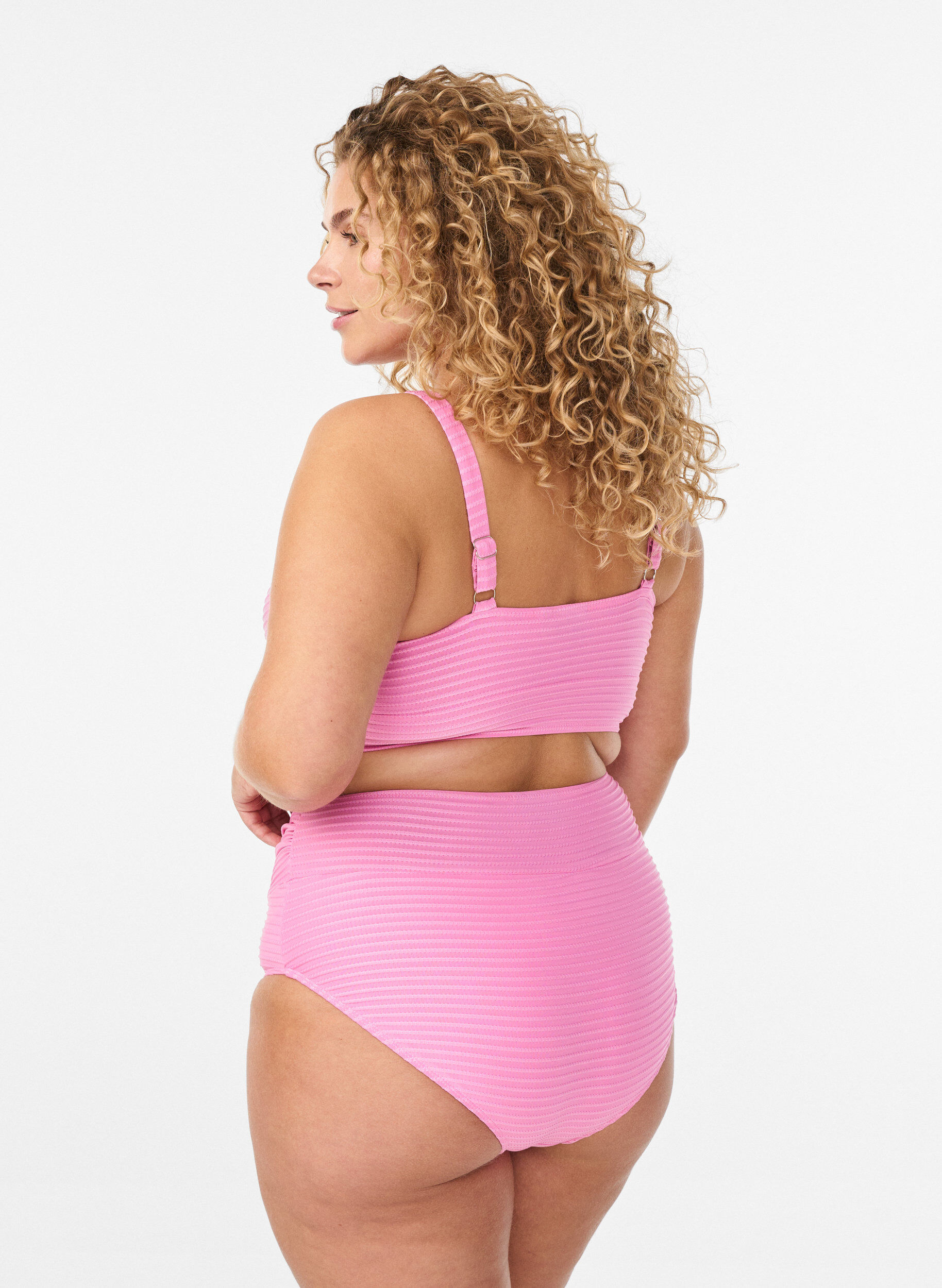 Zizzi Bikinitrosor med h&ouml;g midja och korsdetaljer, Rosa, Model image number 1
