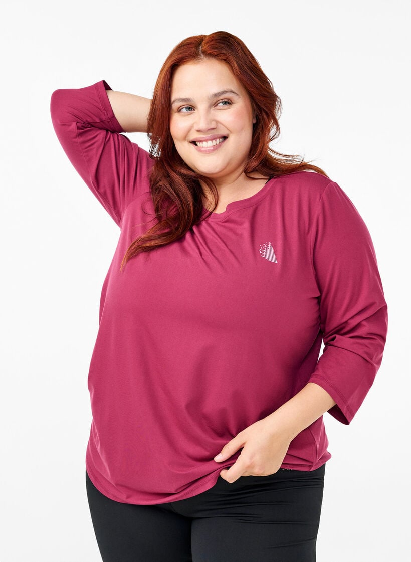 Tr&auml;ningsblus med trekvarts&auml;rm, R&ouml;d, Model image number 0