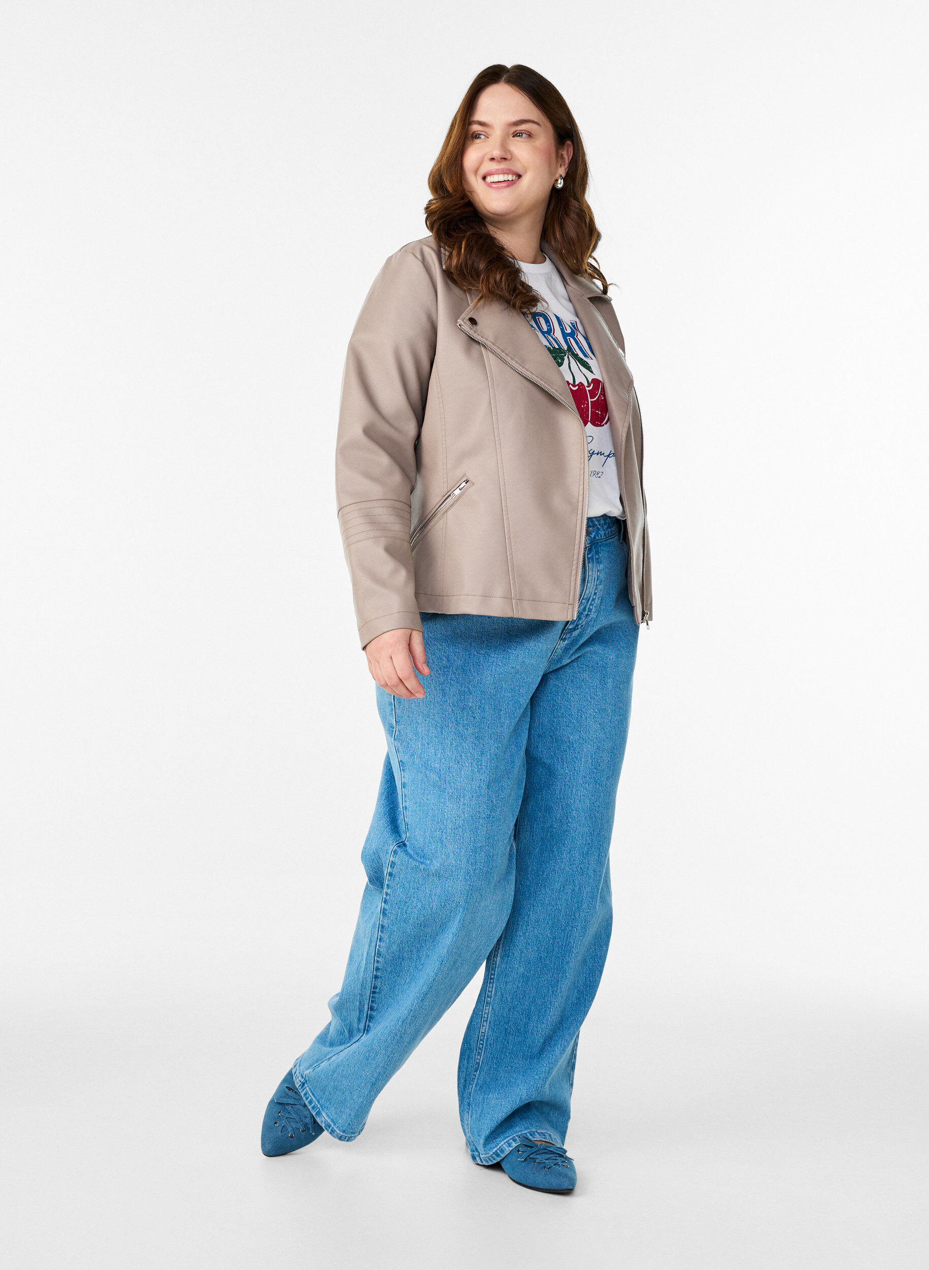 ZizziBikerjacka i l&auml;derimitation, Gr&aring;, Model image number 1