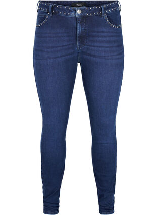 Super slim Amy jeans med nitar, Dark blue, Packshot image number 0