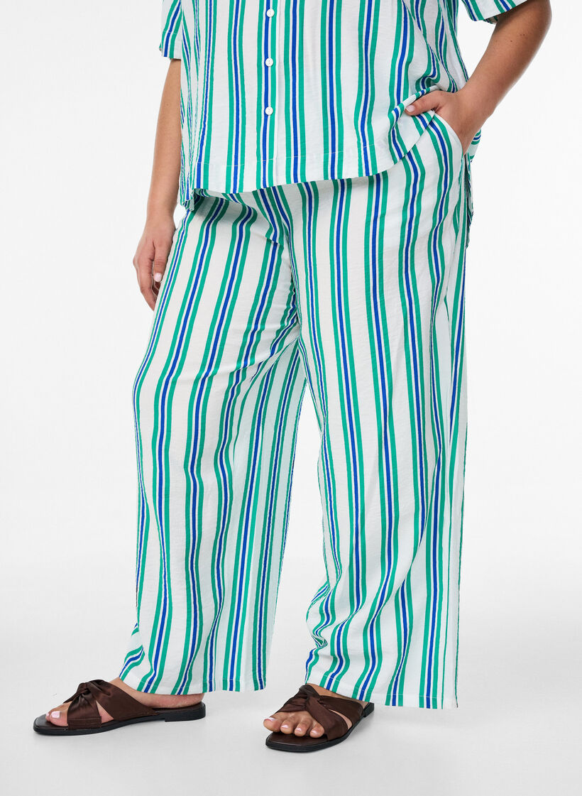 Randiga byxor med h&ouml;g midja och vida ben, Vanilla, Model image number 0