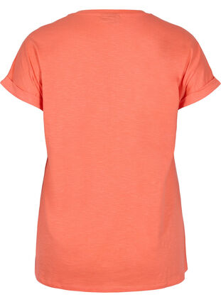 T-shirt i ekologisk bomull med tryck, Living Coral Text, Packshot image number 1