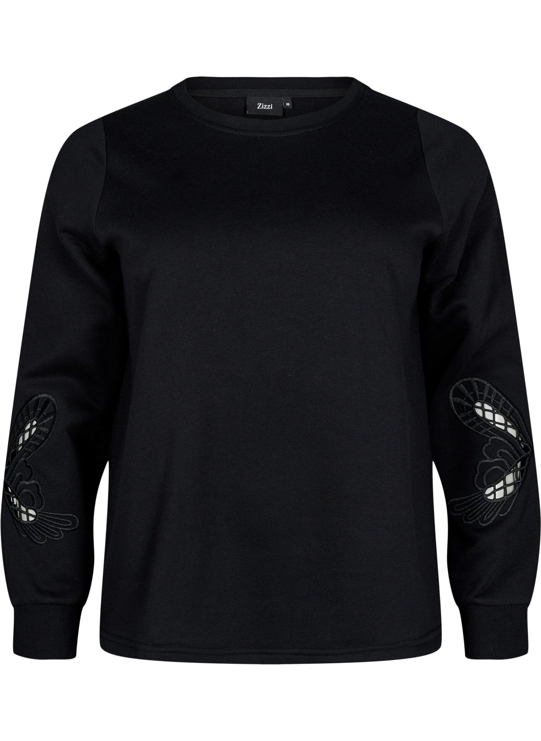 Zizzi Sweatshirt med broderade utsk&auml;rningar, Black, Packshot image number 0