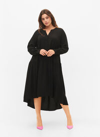 Midi-klänning med långa ärmar, Black, Model