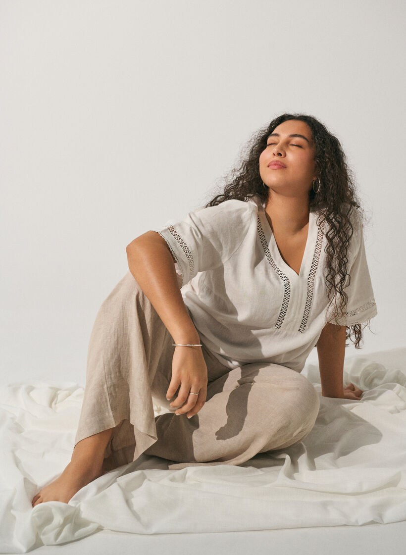 L&ouml;sa byxor i linne och viskos, Beige, Image image number 0