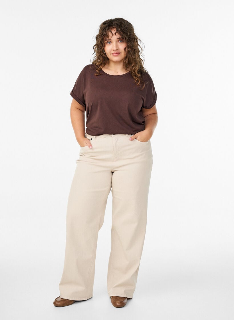 Kort&auml;rmad t-shirt i bomullsmix, Brun, Model image number 1