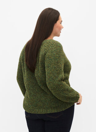 Stickad tröja med ull och raglanärmar, Winter Moss, Model image number 1