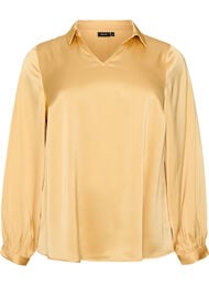 Blus med skjortkrage och v-ringning, Gul