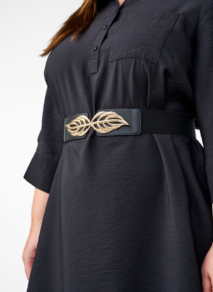 Elastiskt midjebälte med guldfärgat lövspänne, Black, Image image number 0