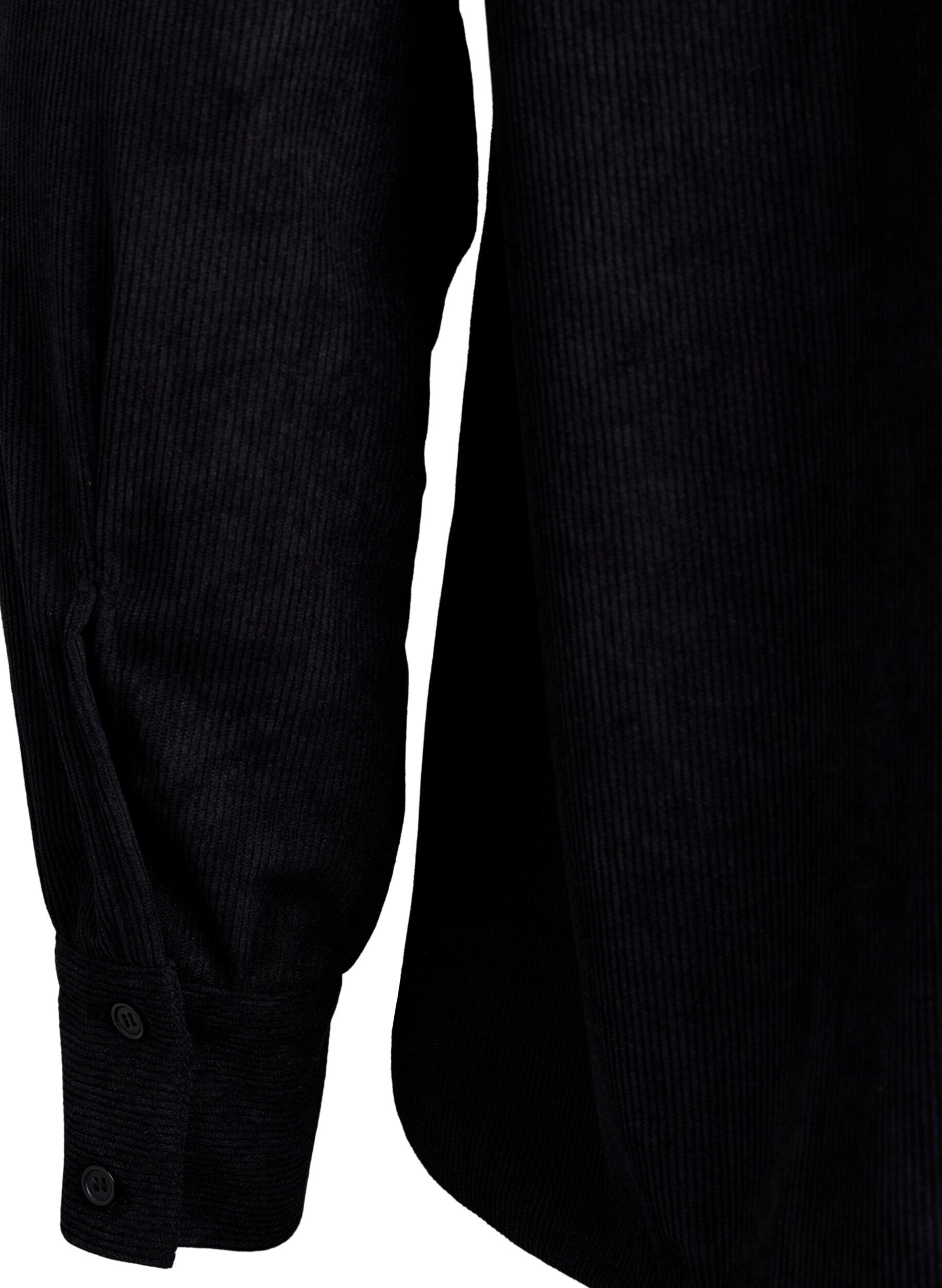 Zizzi L&aring;ng&auml;rmad skjortblus i manchester, Svart, Packshot image number 3