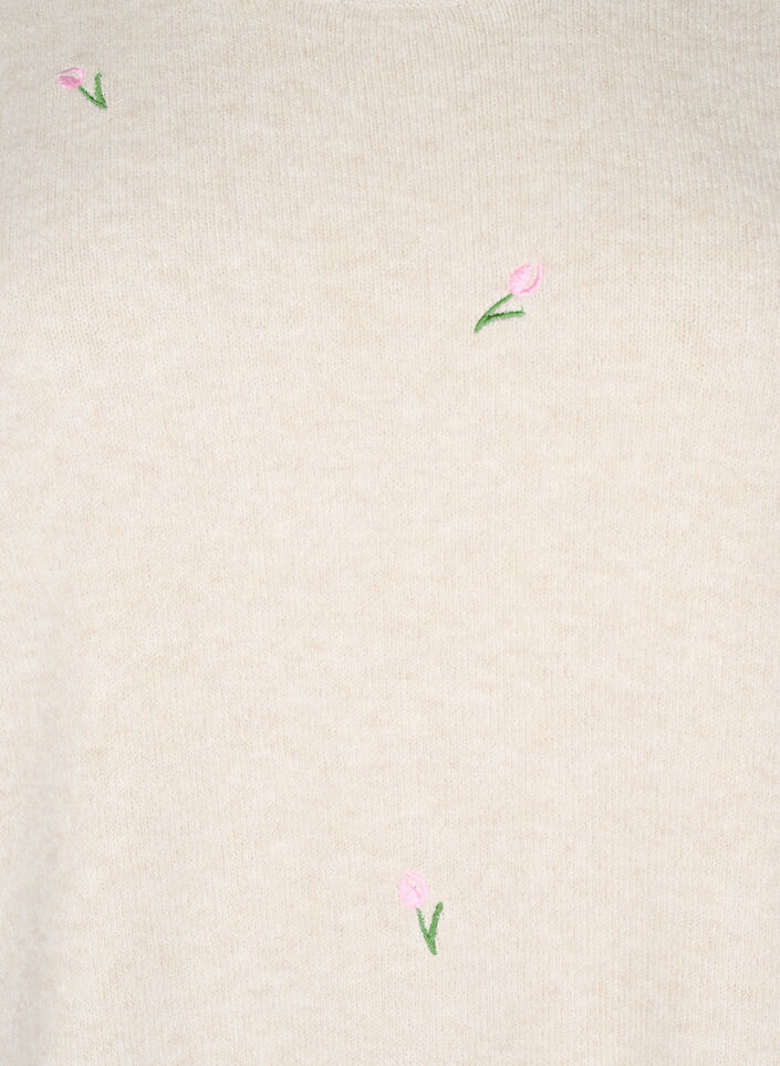 Stickad blus med blommor och 3/4-ärmar, Pumice Stone Mel., Packshot image number 2