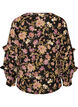Blus med blomsterm&ouml;nster och volangdetaljer, Svart, Packshot image number 1