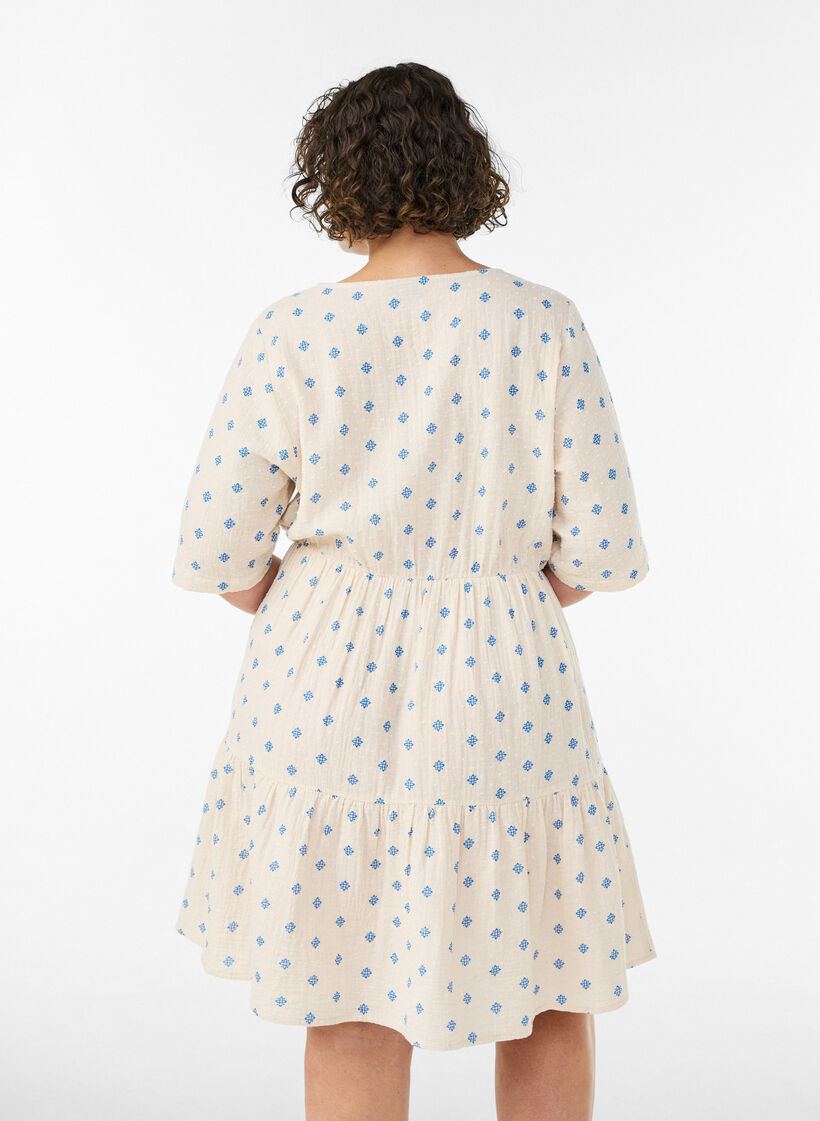 M&ouml;nstrad kl&auml;nning i bomull med res&aring;r i midjan, Beige, Model image number 2