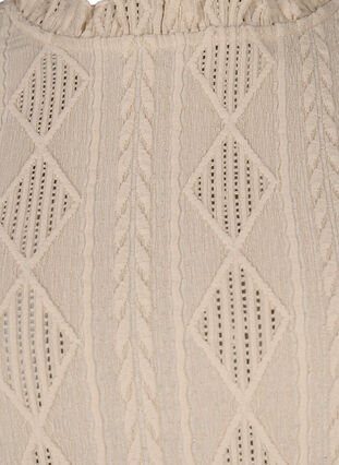 Blus med volangdetaljer och ton-i-ton-mönster, Sand, Packshot image number 3