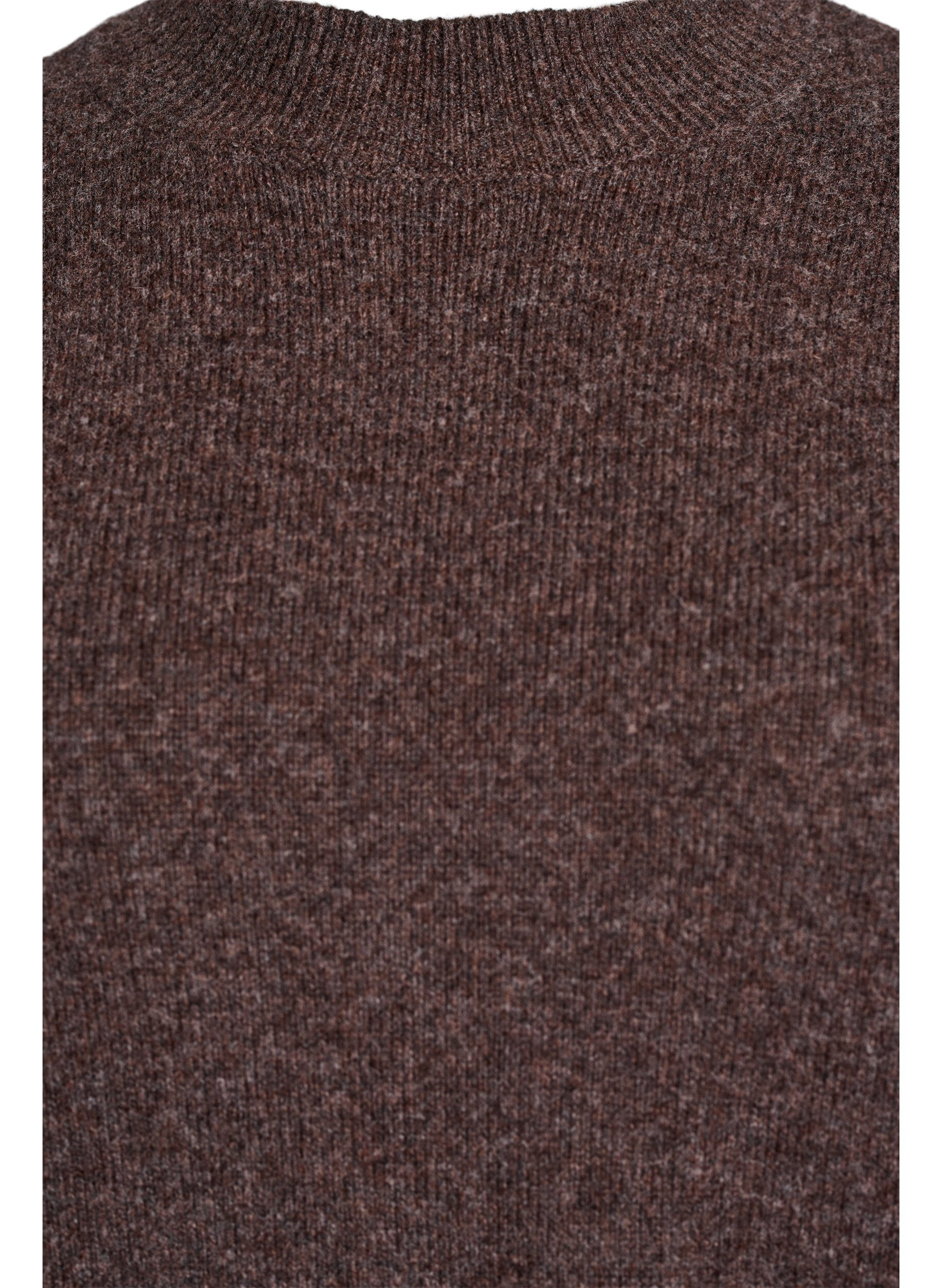 Zizzi Stickad blus i ekologisk bomull och merinoull, Brun, Packshot image number 2