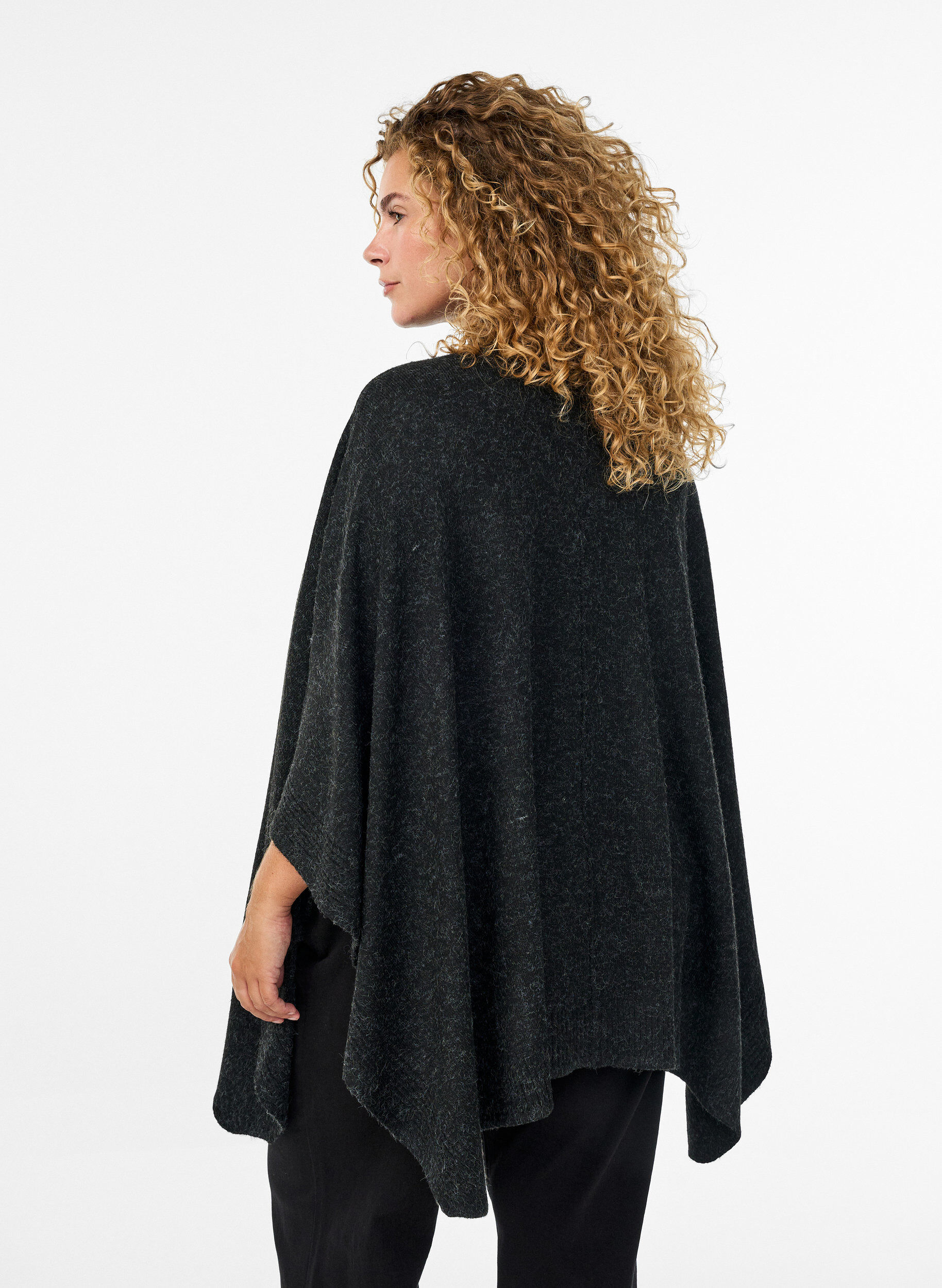 Zizzi Poncho med ribbade detaljer och rund halsringning, Gr&aring;, Model image number 2