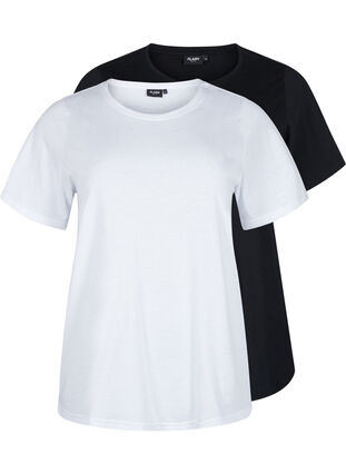 FLASH - 2-pack t-shirtar med rund hals, White/Black, Packshot image number 0