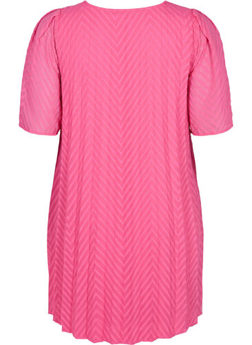 Kortärmad klänning med struktur, Shocking Pink, Packshot image number 1