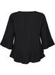 Blus med struktur, v-ringning och volanger, Svart, Packshot image number 1