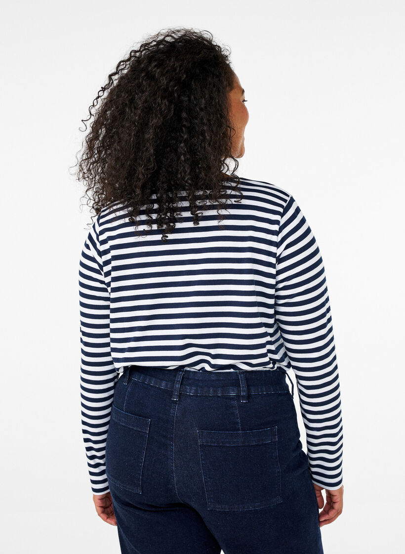 Randig blus med motiv, White w.Navy Stripe, Model image number 1