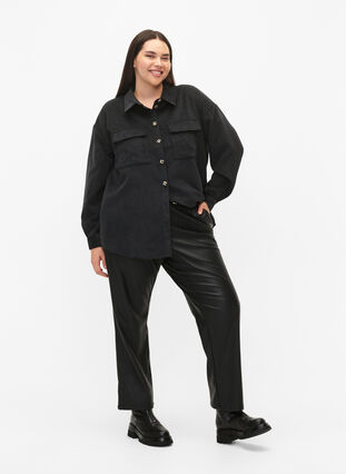 Långärmad sammetsskjorta med bröstfickor, Black, Model image number 3