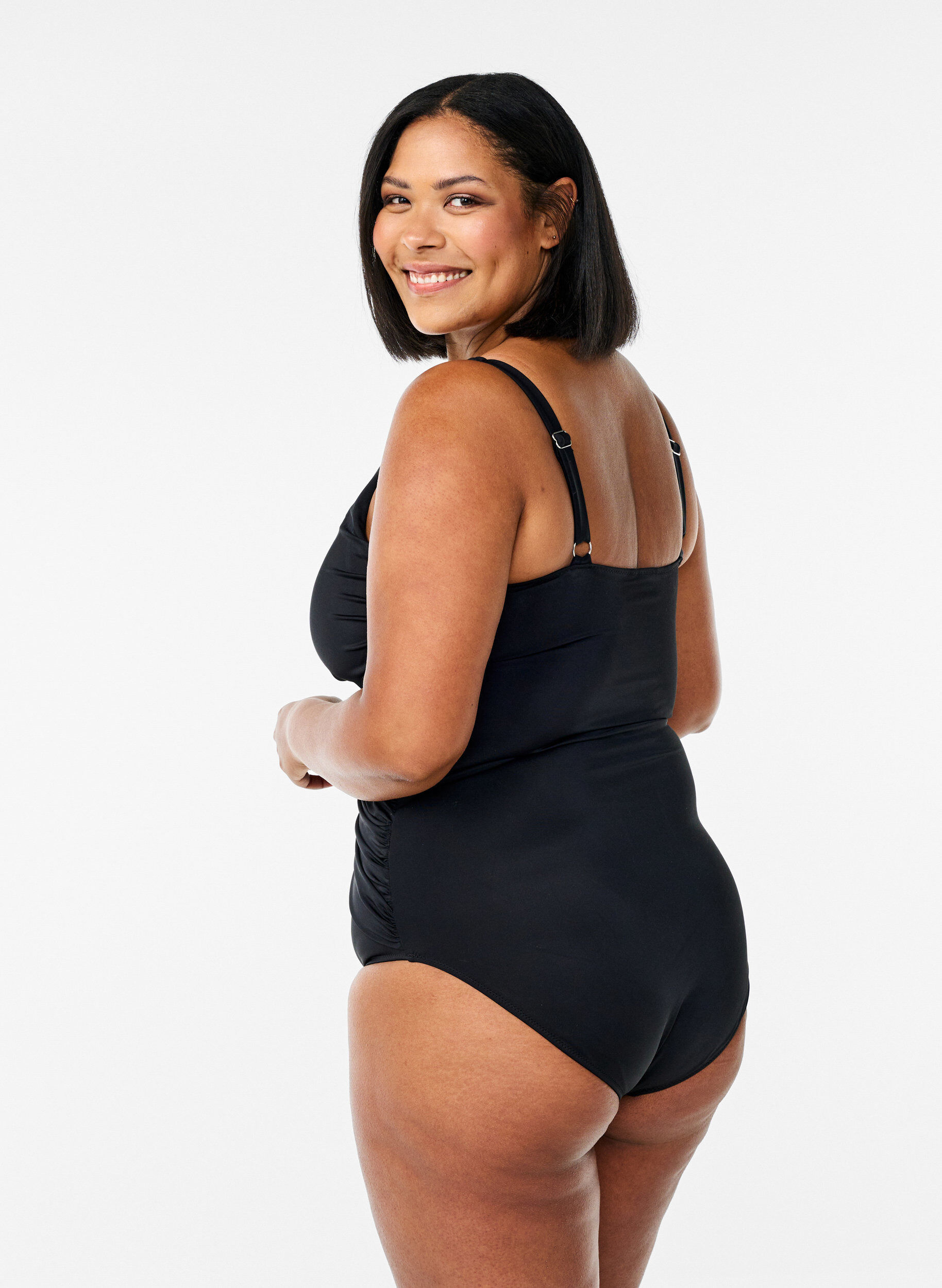 Zizzi Baddr&auml;kt med draperad korsdetalj, Svart, Model image number 1