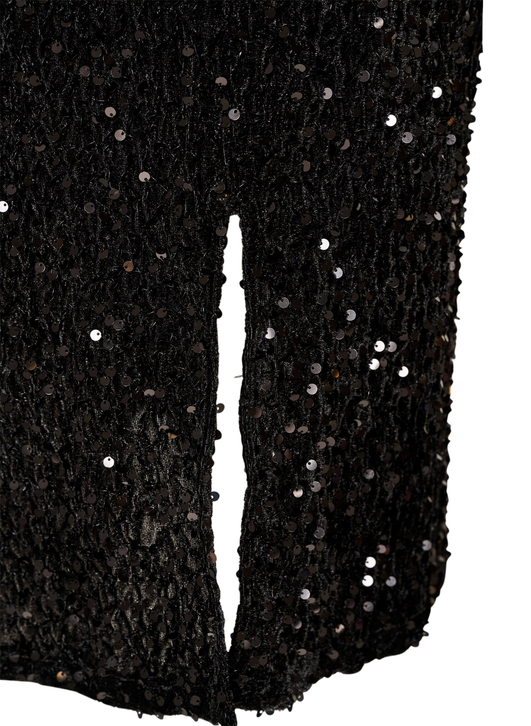 ZizziMidikjol med paljetter och slitsar, Svart, Packshot image number 3