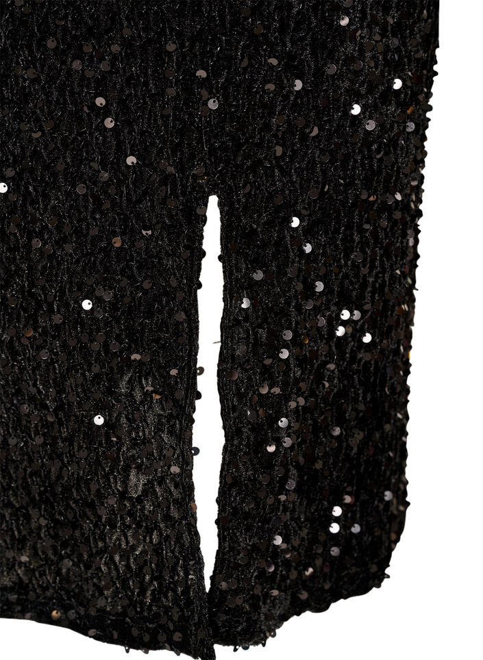 Midikjol med paljetter och slitsar, Svart, Packshot image number 3