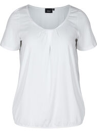T-shirt med rund halsringning och spetskant, Bright White