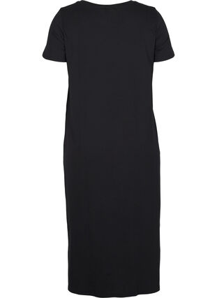 Midiklänning med korta ärmar, Black Solid, Packshot image number 1
