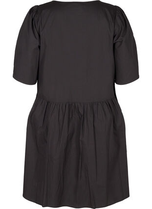 Skjortklänning i bomull med puffärmar, Black, Packshot image number 1