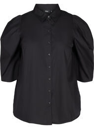 Skjorta i bomull med 3/4 puffärmar, Black