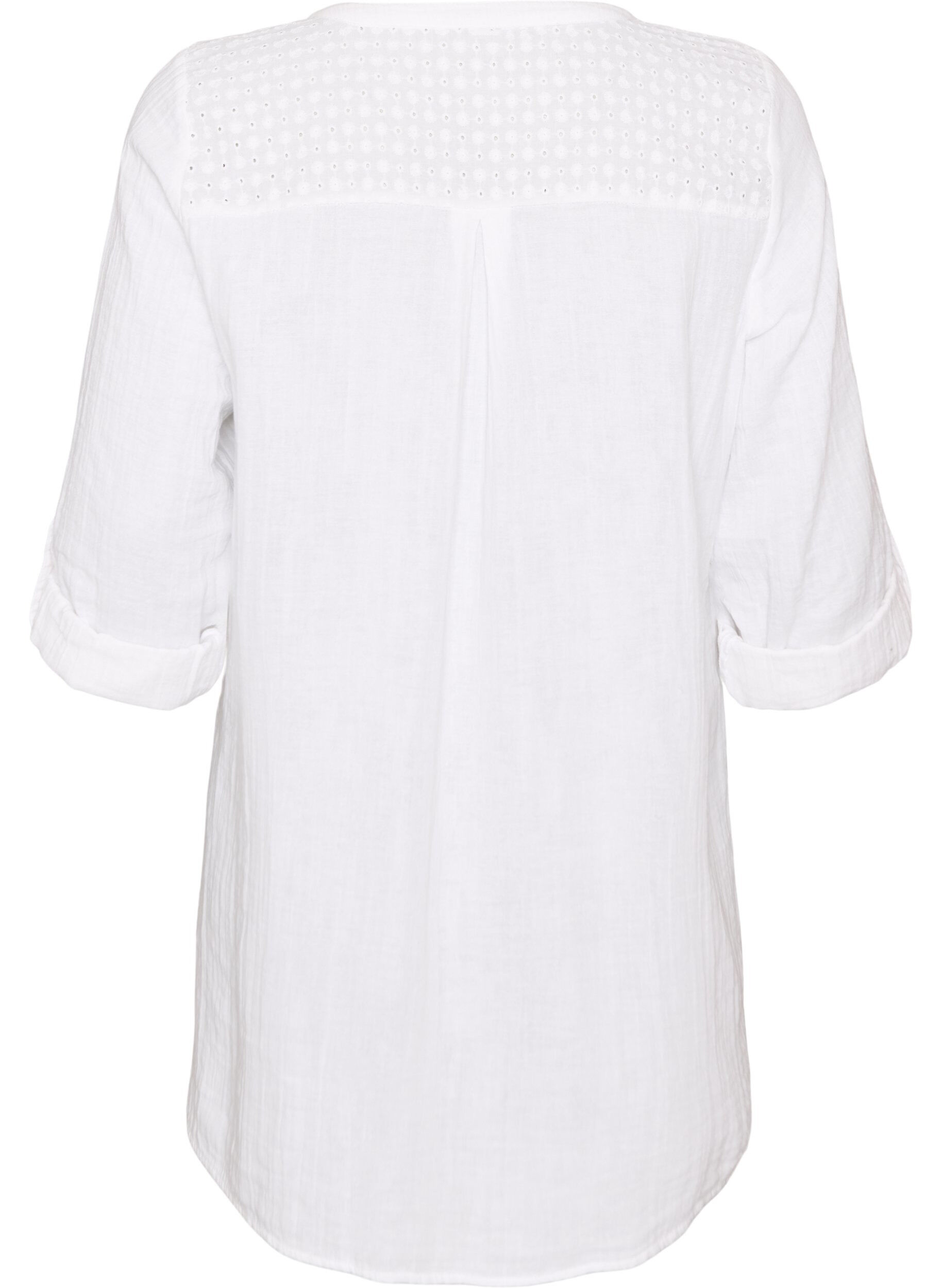 ZizziTunika i bomullsmuslin med broderie anglaise, Vit, Packshot image number 1