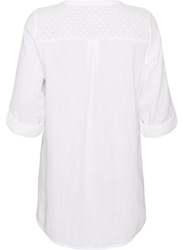 Tunika i bomullsmuslin med broderie anglaise, Vit, Packshot image number 1