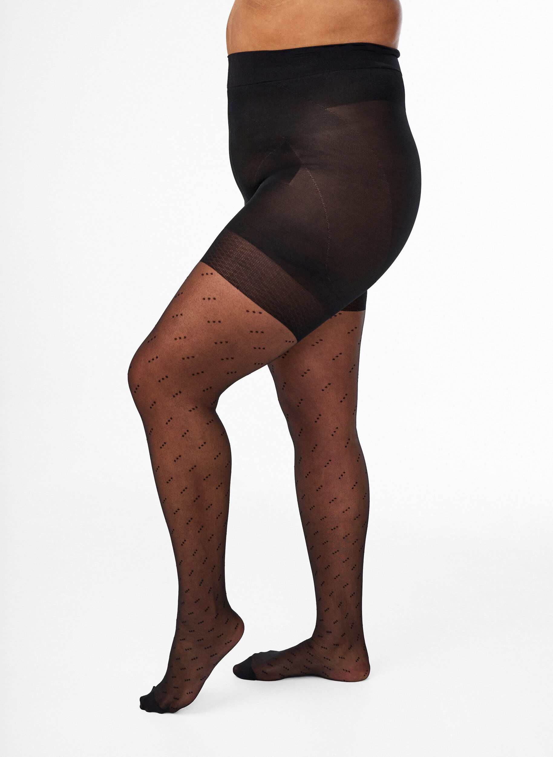 Zizzi 25 denier push-up-strumpbyxor med prickigt m&ouml;nster, Svart, Model image number 0