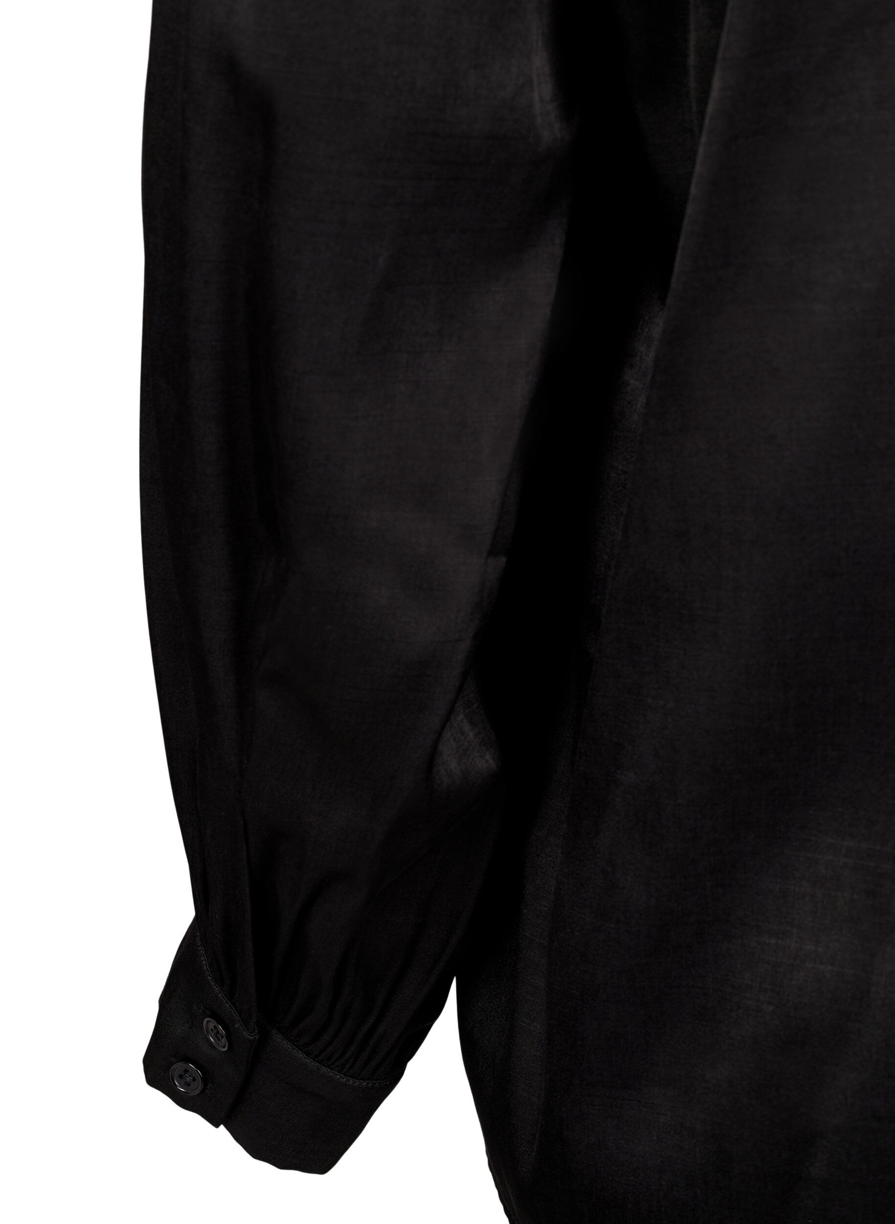 Zizzi L&aring;ng&auml;rmad blus med volanger och v-ringning, Black, Packshot image number 3