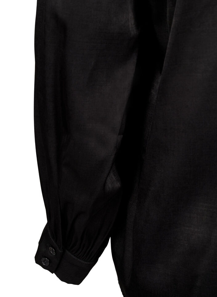 Långärmad blus med volanger och v-ringning, Black, Packshot image number 3