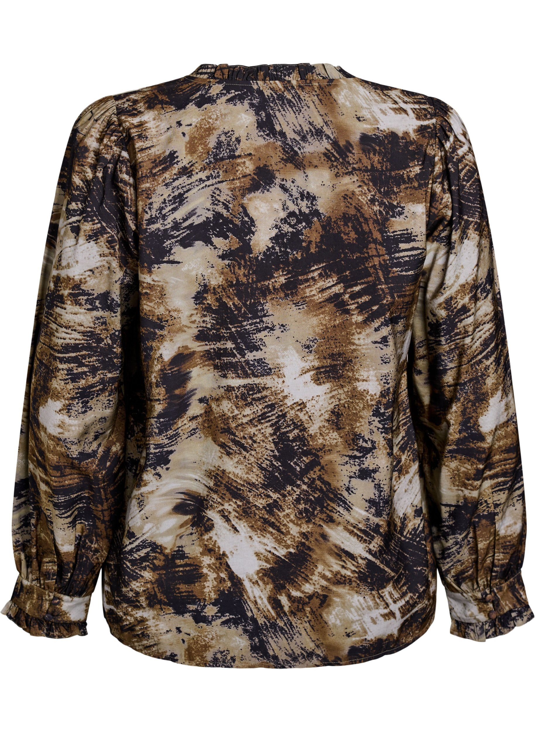 Zizzi Blus med tryck och knappar, Gr&ouml;n, Packshot image number 1