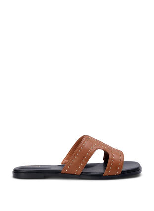 Platta slip on-sandaler med bred passform och nitar, Friar Brown, Packshot image number 0